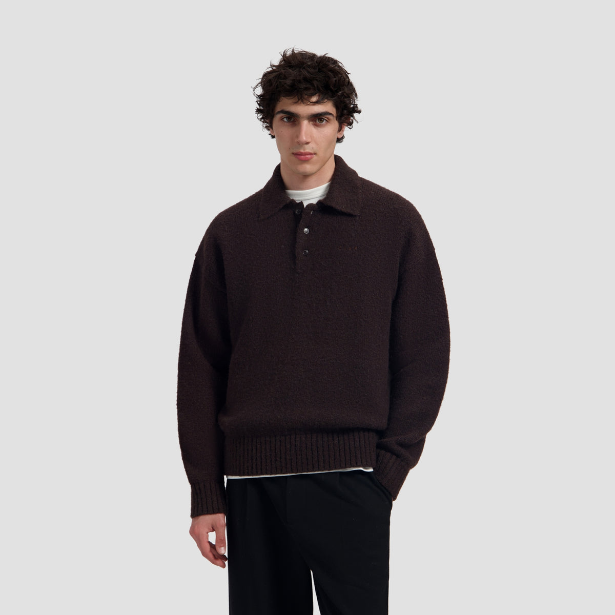 OVERSIZED KNITTED POLO | CHOCOLATE PLUM