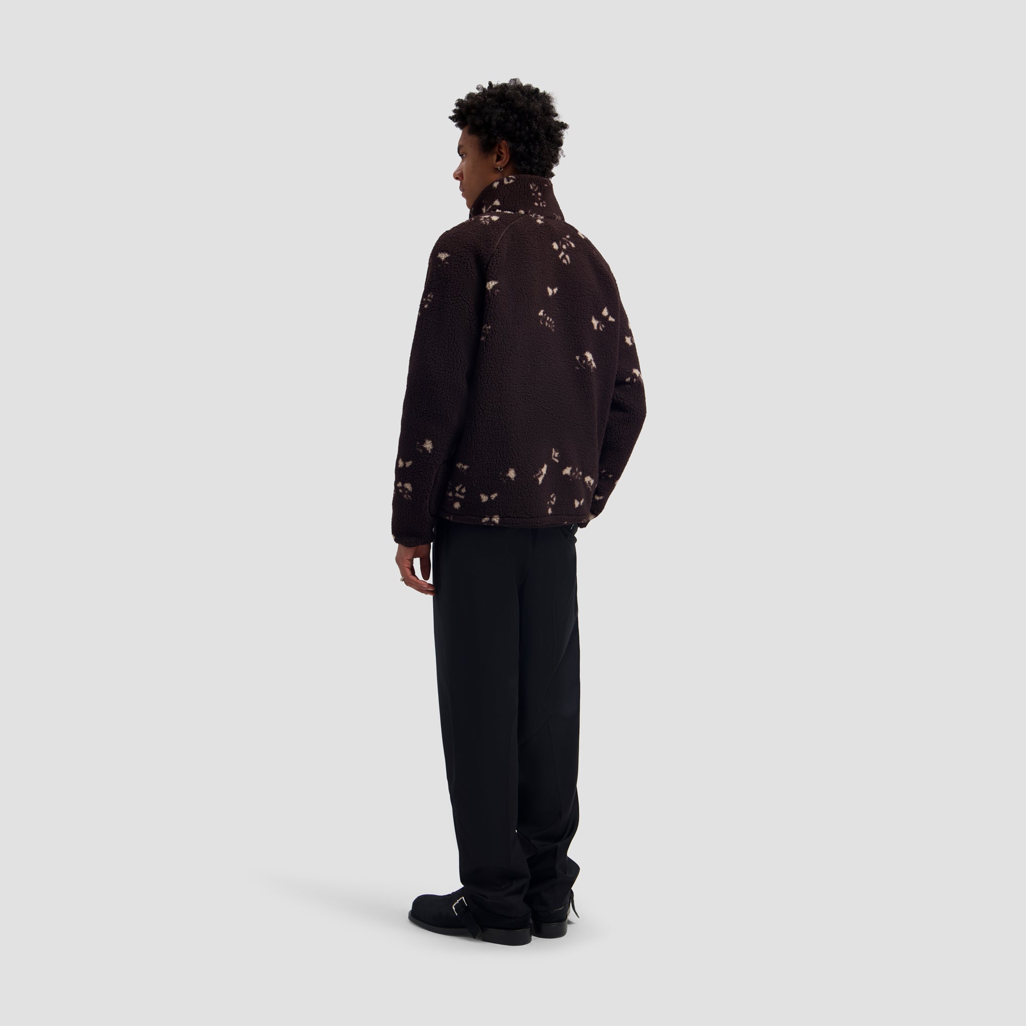 Flower AOP Fleece Jacket - Chocolate Plum