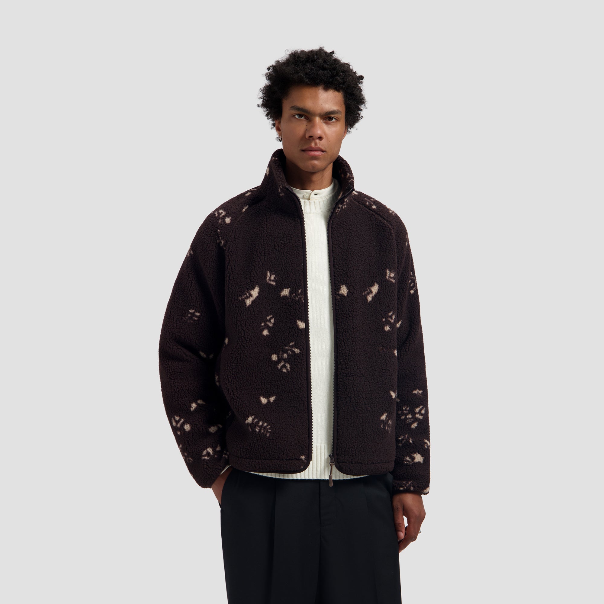Flower AOP Fleece Jacket - Chocolate Plum