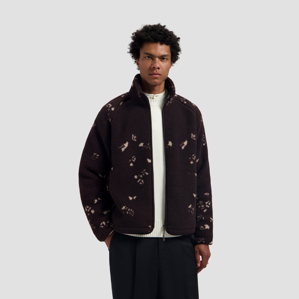 FLOWER AOP FLEECE JACKET | CHOCOLATE PLUM