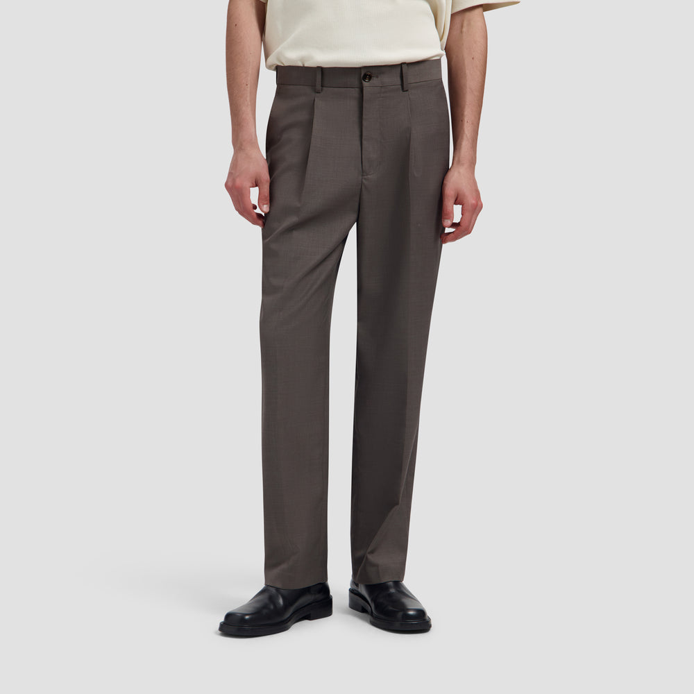 Regular Wool Pleated Pant - Chocolate Chip
