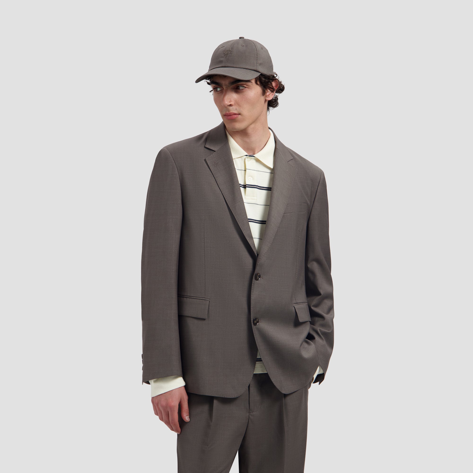 Wool Monogram Cap - Sharkskin