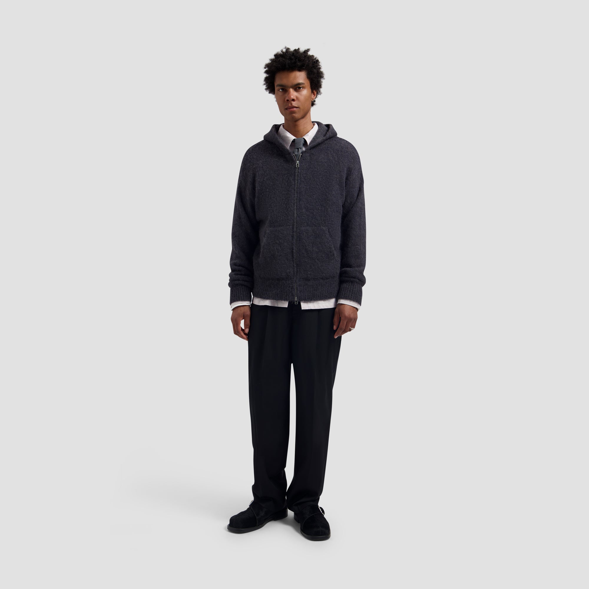 Zip Knitted Hoodie - Charcoal