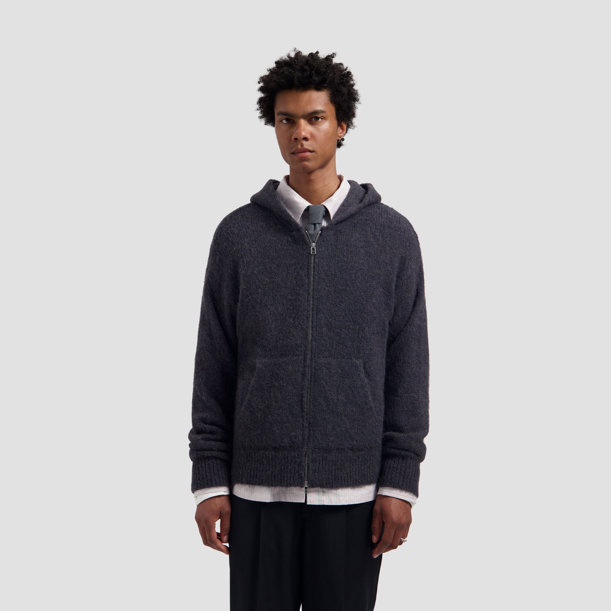 Zip Knitted Hoodie - Charcoal