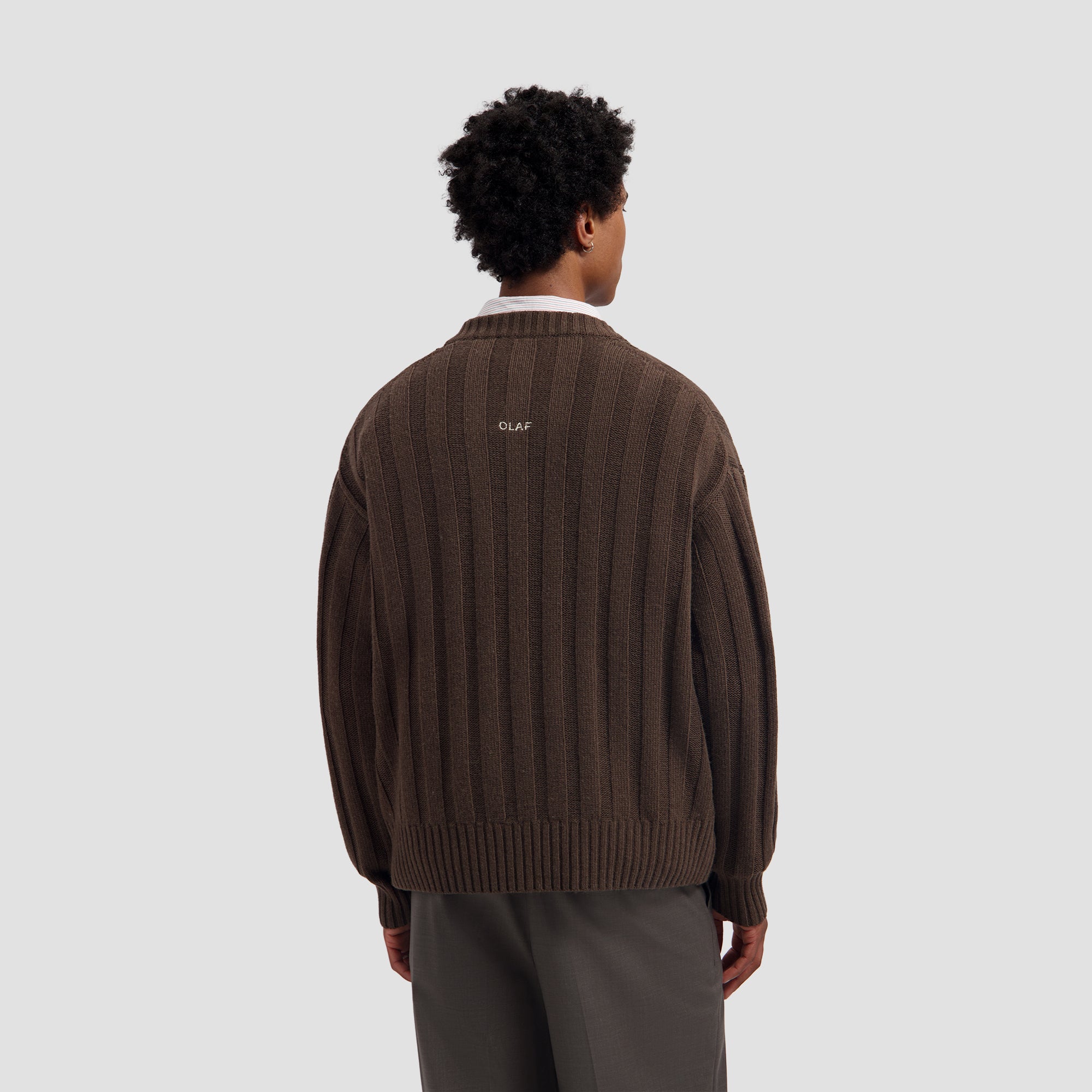 Ribbed Knitted V-Neck - Chocolate Chip
