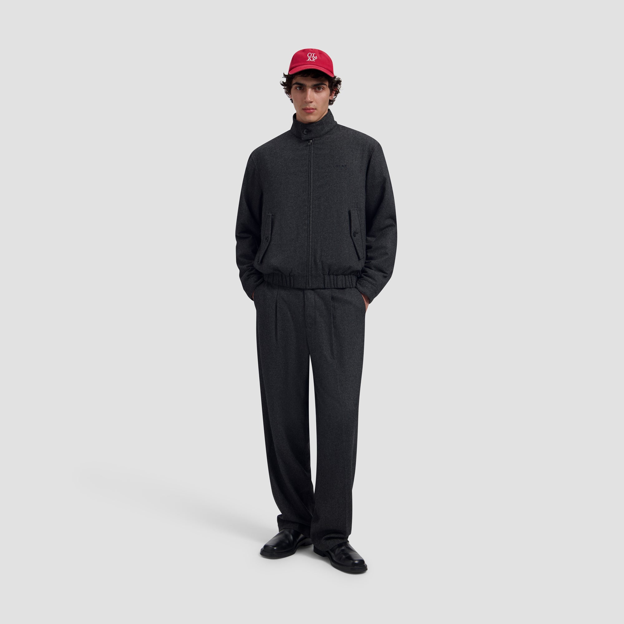 Wool Herringbone Zip Jacket - Charcoal